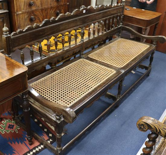 A 19th century Anglo-Indian walnut hall bench, W.180cm